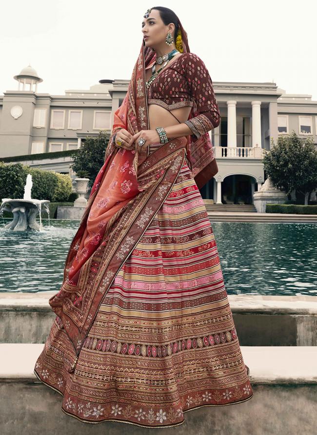 Silk Coffee Bridal Wear Embroidery Work Readymade Lehenga Choli